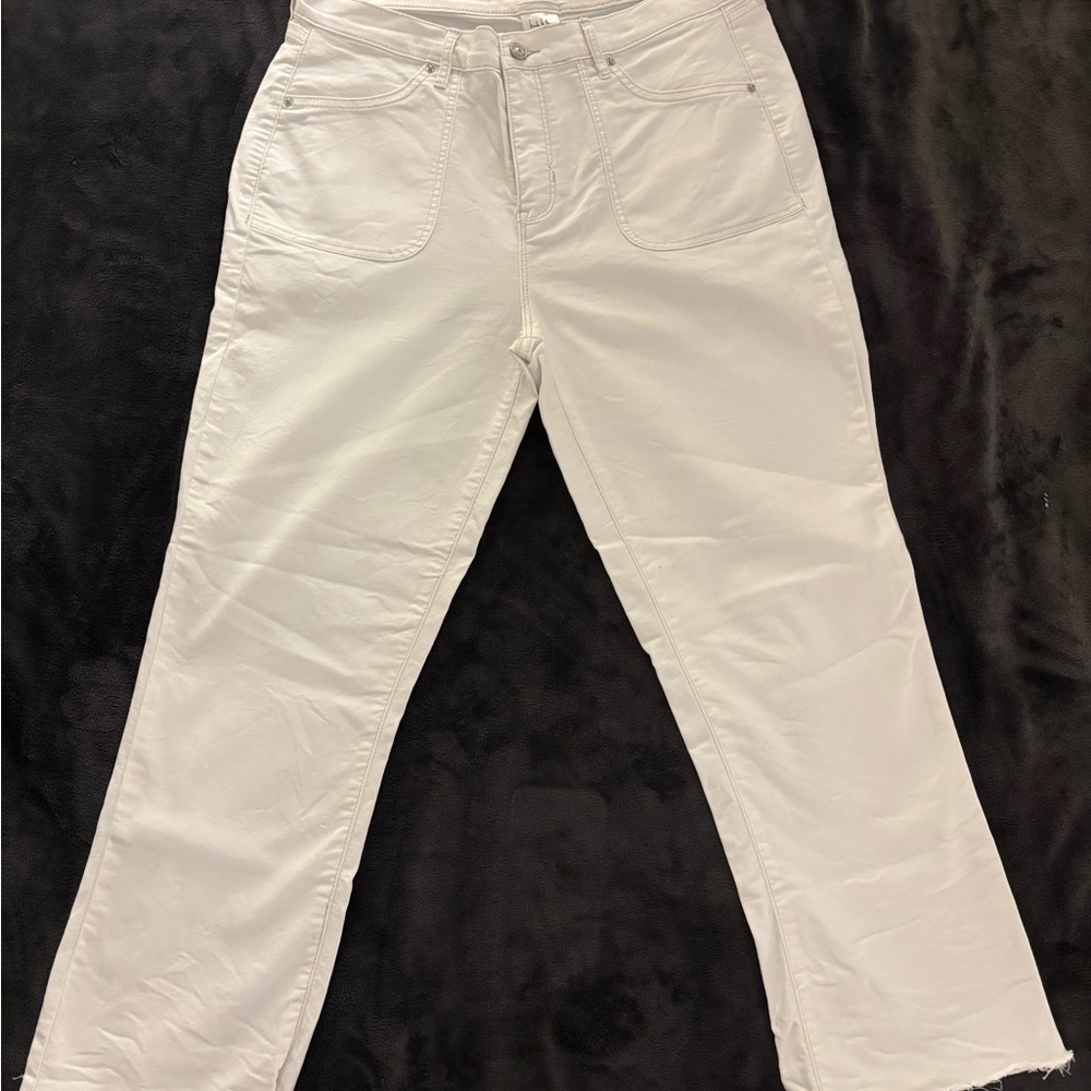 Nicole Miller Soho Women's White Straight Leg Jeans fringed bottoms SZ 12